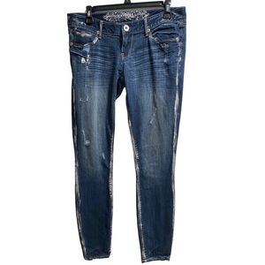 Express Jeans Zelda Slim Fit‎ Ultra Low Rise Jean Legging sz.6 Distressed Silver